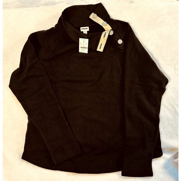 NWT J.Crew Factory Jewel-button Mockneck Pullover Black Sz Large Fleece - Picture 4 of 12